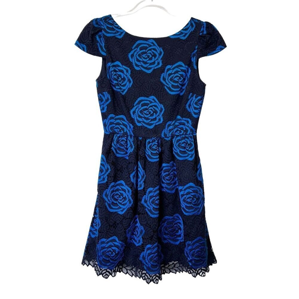 Alice + Olivia Blue‎ Rose Lace Cocktail Dress Womens Size 0 Evening Party